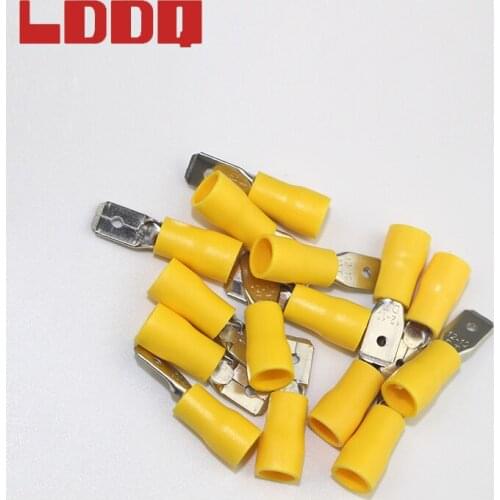 LDDQ 100pcs 12-10AWG Insulated Spade Crimp Terminal Yellow Male Electrical Wire Connector Car Audio Wiring Best Promotion