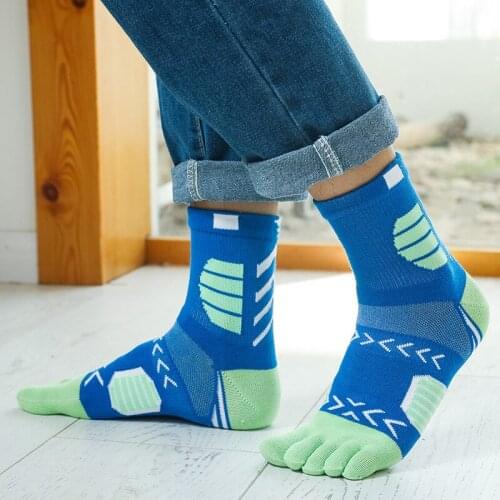 Mens Basketball Socks Thick Pure Cotton Sports Five Toe Crew Autumn Winter Comfortable Deodorant Anti-friction Finger Sock Man