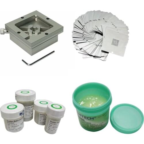 10pcs Universal Reballing Bga Stencil kit with 90*90 BGA rework fixtures bga kit solder ball flux repair tool
