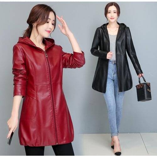 Large Size 3XL Leather Jacket Women Leather Coat Long 2021 New Womens Jackets Female Coats Casual Fashion Outerwear
