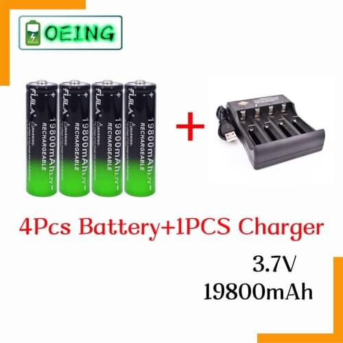 NEWEST 19800 mAh 18650 Lithium Batteries Flashlight 18650 Rechargeable-Battery 3.7V 19800 Mah for Flashlight + 4 slots Charge