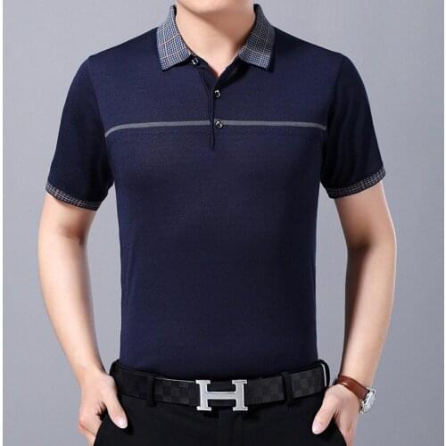 2021 New Middle-AgeD MenS Summer Short-SleeveD POLO shirt MenS Casual KniTwear Ice Silk Business Dad Summer MenS Wear