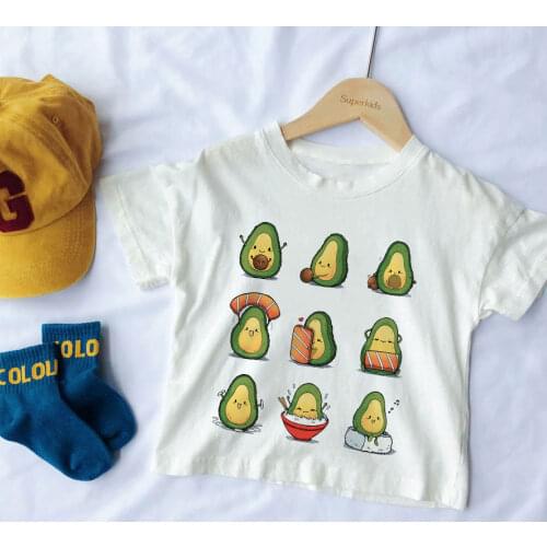 Clothes Summer Kids Tshirt Sports Avocado Boys Tshirt Fun Top Harajuku Round Neck Fashion Baby Girl Tshirts White Short Sleeve