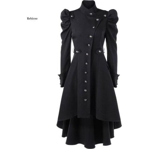 Autumn Winter Women Coat Stand-Up Collar Loose Slim British Style Long Womens Jacket Dress Gothic Overcoat Ladies Retro Jacket