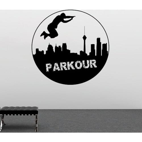 Kühlen Traceur Parkour Zitate Sport Serie Wand Aufkleber Art Dekorative Traceur Mit Stadt Silhouette 3440