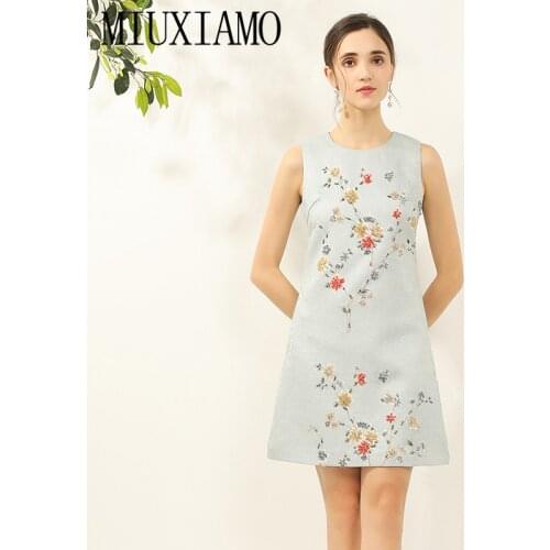 MIUXIMAO Luxurious 2020 Spring & Summer dress Party dress Plum blossom Flower Diamonds Above Knee Tank Dress Women Vestidos