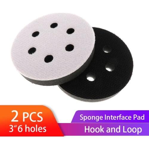 2pcs 3 Inch (75MM )6 Holes Soft sponge Interface Pad for Hook and Loop Sanding Disc Backing Pad Cushion Buffer Pad