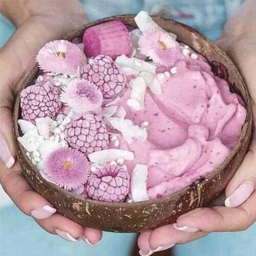 12-15cm Natural Coconut Bowl Set Handmade Coconut Shell Tableware Wood Spoon Dessert Fruit Salad Mixing Bowl Rice Ramen Bowl