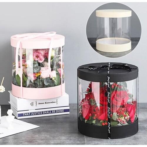 Transparent Flower Gift Box New Flower Hugging Bucket Flower Cake Packaging Box Party Round PVC Gift Packaging Bucket