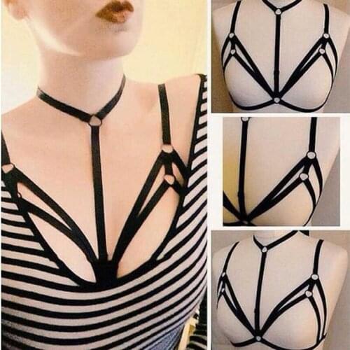 Sexy women new pastel goth chest harness bra caged cross bondage lingerie top body harness