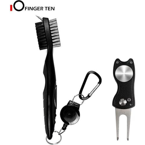 Golf Brush and Divot Repair Tool Lightweight Club Groove Cleaner Set 2 Ft Retractable Zip-line Attaches to Golf Bags