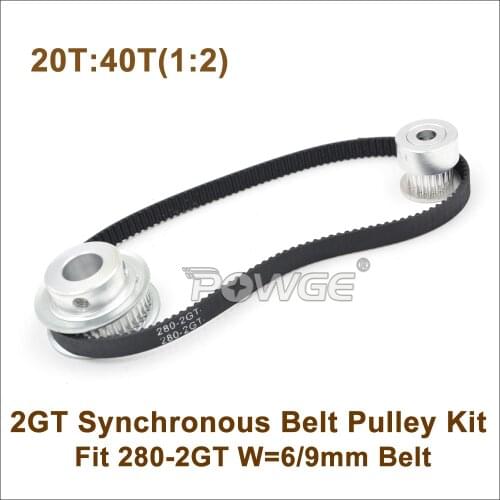 POWGE 20 Teeth 40 Teeth GT2 Timing Belt Pulley Set 1:2 Speed Ratio 20T:40T 2M/2GT Reduction Pulley For W=6/9mm 280-2GT Belt