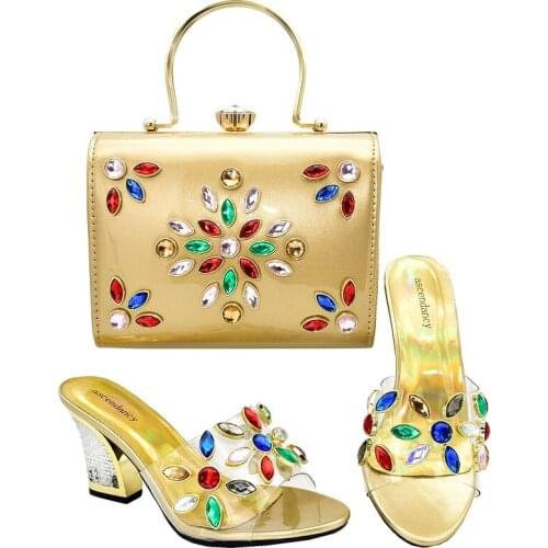 Summer new thick-heeled high-heeled colorful diamond transparent PVC slippers with banquet bag with large size female sandals