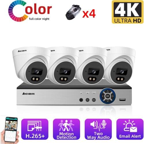 Motion Detection 4CH 4K POE NVR Kit Colorful Night Vision CCTV Security System Set POE Video Surveillance Camera System Kit P2P