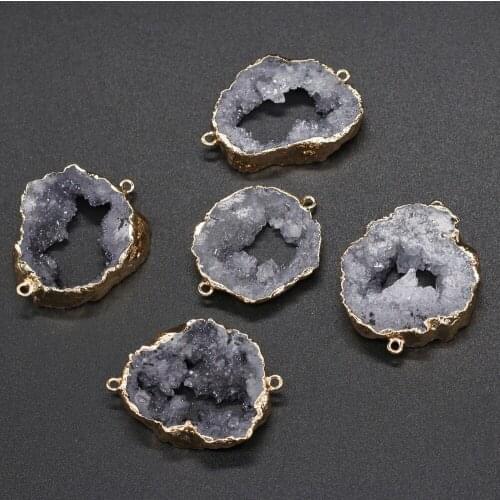 Natural Stone Double hole Connectors irregular crystal Pendant for jewelry making DIY necklace bracelet accessories30x40-34x45mm