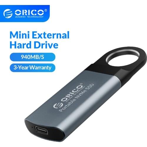 ORICO Mini External SSD M2 NVME Hard Drive 1TB 128GB 512GB M.2 NVME Portable SSD USB-C Type- C 940MB/s Solid State Drive GV100