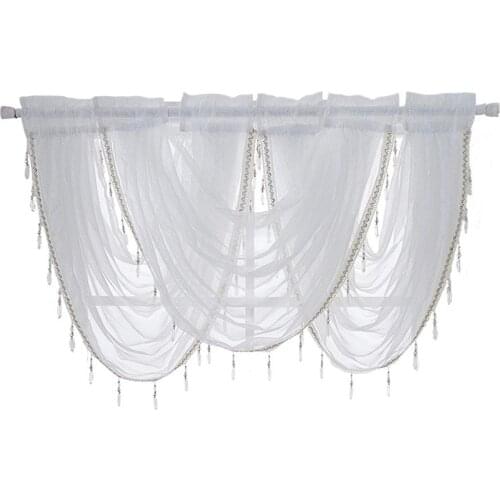 Waterfall Valance Curtains Silver Silk Line Luxury Beaded Curtain Valance Sheer Window Curtains For Kitchen Living Room Size S/L