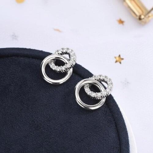 High Quality Cubic Zircon Stone Stud Earrings For Women Statement Korean Round Circle Real 925 Sterling Silver Earring Party Gifts Fashion Jewelry