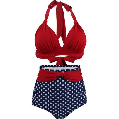 Polka dot printing high waist swimsuit womens straps foreign trade split swimwear without steel ring