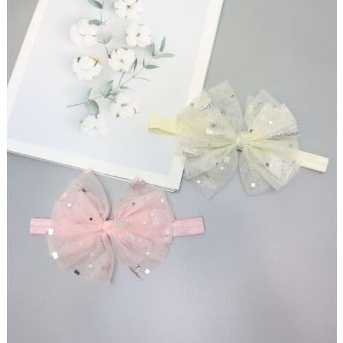 Boutique 10pcs Fashion Glitter Mesh Bow Headbands Gauze Bowknot Soft Hairbands Princess Headwear Newborn Hair Accessories