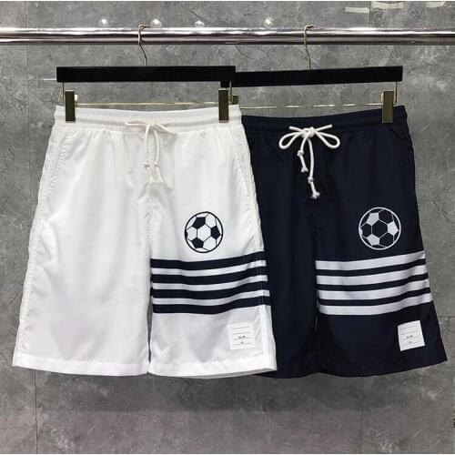 2021 Fashion TB THOM Brand Casual Shorts Men Summer Loose Beach Shorts Thin Quick Dry Football Pattern Blue Sport Shorts Ins