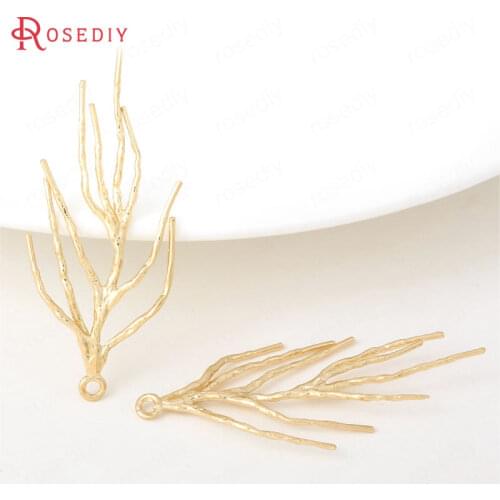 34327)6PCS 18*41MM 24K Champagne Gold Color Brass Tree Branch Charms Pendants High Quality Diy Jewelry Findings Accessories