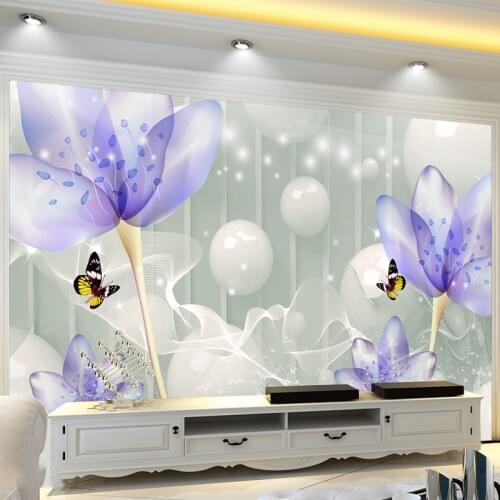 3D Wallpaper Modern Creative Purple Flowers Butterfly Photo Wall Murals Living Room TV Sofa Background Wall Covering Home Decor
