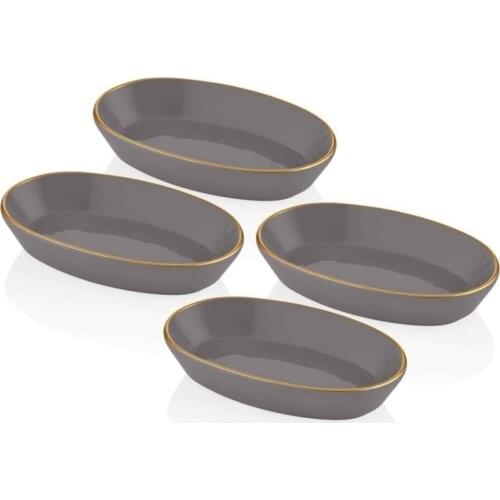 The Mia New Season Fashion Trend Salata Cookie Sweet For Gift Gray Color Basic Oval Serving Presenter Dish 4 Pcs-17 Cm 4 Pcs Set