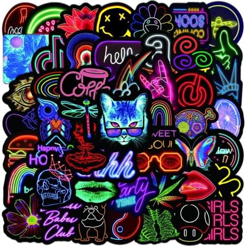50pcs Neon Light Colorful Stickers For Stationery Helmet Notebooks Scrapbook Scrapbooking Stickers Vintage Craft Supplies
