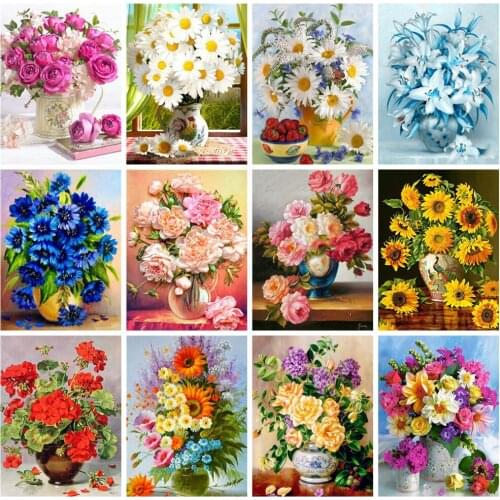 Huacan Diamond Painting Flower Full Square Embroidery Floral Diamond Mosaic Cross Stitch Picture Rhinestones Diamond Art