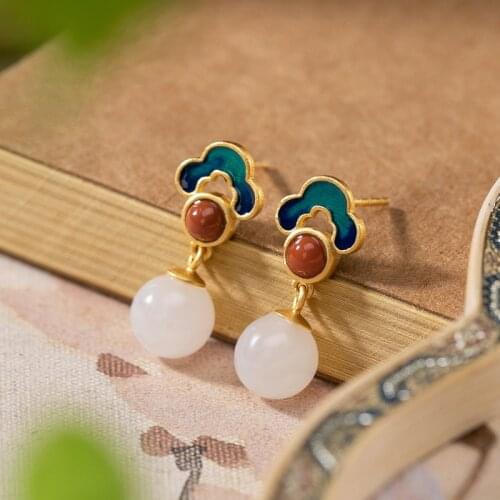 White Jade 925 Sterling Silver Earrings Chinese Style Earrings Silver 925 Personality Fashion 2021 Earrings Pendants Ring Suit