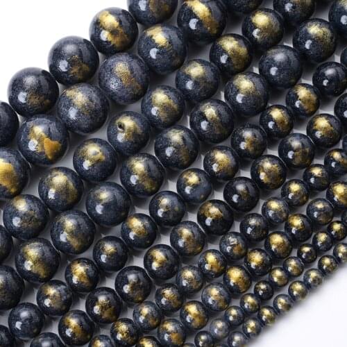 Navy Color Golden Jades Beads Natural Stone Round Loose Bead for Jewelry Making DIY Bracelet Necklace Accessories 4/6/8/10/12mm
