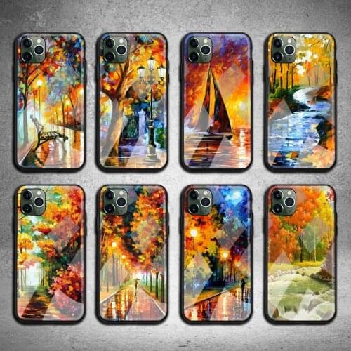 Night Van Gogh Art Oil Paint Autumn Maple Phone Case Tempered Glass For iPhone 11 Pro XR XS MAX 8 X 7 6S 6 Plus SE 2020 case