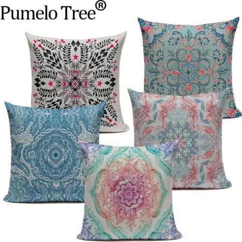 Floral Print Bohemian Indian Style Cushion Cover Bedroom Car Cotton Linen Home Decoraction Sofa Vintage Custom Pillow Case