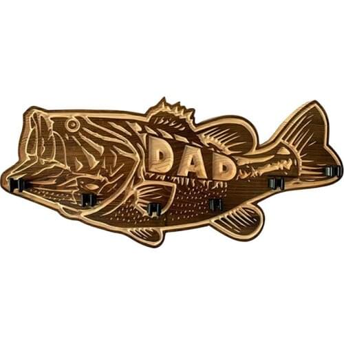 Wood Large Mouth Fishing Rod Holder Wooden Fishing Rod Rack Wall Mounted Fishing Pole Storage Fathers' Day Gifts Home Decoration