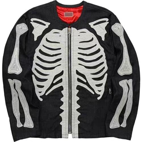Best Quality Japan hip hop Full Bone Embroidery KAPITAL Bomb Jacket Men Women Best Quality Zip Sleeves Denim Coat Cotton