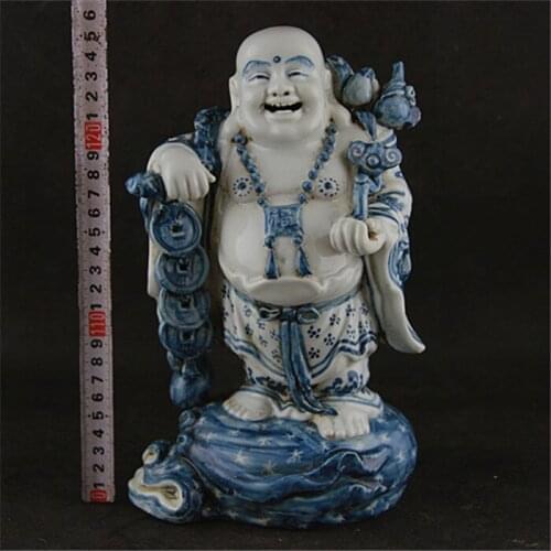 Antique Chinease QingDynasty porcelain statue,Blue&white Buddha sculpture#12,Handicrafts,best collection&adornment,Free shipping
