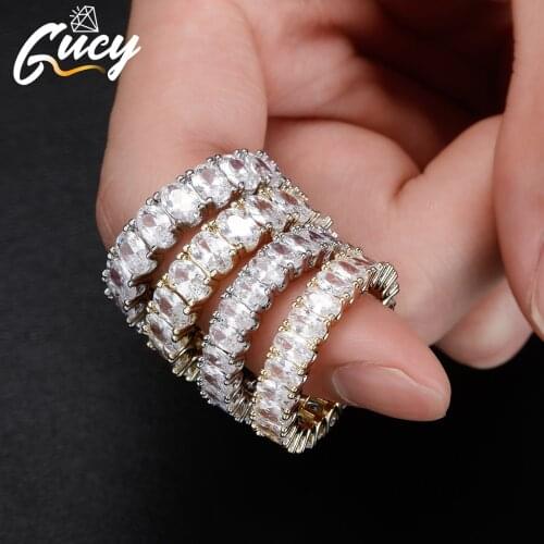 GUCY Hip hop Iced Out Round Gold Silver Color Ring CZ 1 Row Fashion Men Women Party Rings Jewelry