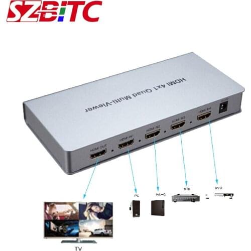 SZBITC HDMI 4x1 Multi-viewer Seamless Switching 4 In 1 out HDMI Switcher 1080P@60hz with 4 HD digital video signal For one TV