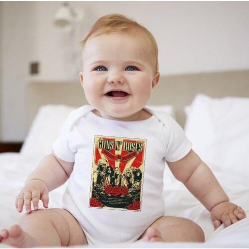Guns N' Roses Print Infant Outfits 90s Popular Rock Band Summer New Born Boys Bodysuits Grunge Aesthetic Clothes For Newborns
