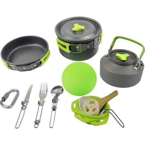 Camping Cookware Outside Camping Cooking Set Mess Kit with Flat-Bottomed Pot Kettle Chopping Board for Camping Picnic