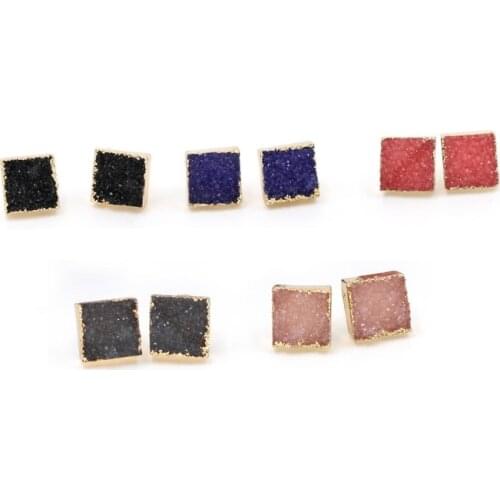 Square Resin Druzy Stud Earrings for Women