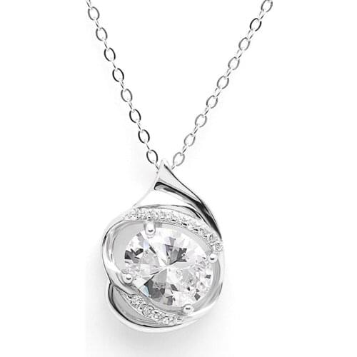 UFOORO Fashion Pendant S925 Sterling Silver Heart Necklaces Clear Zircon Necklace For Women Wedding Engagement Jewelry