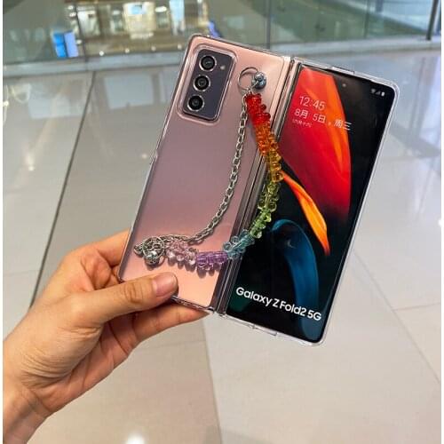 Fashion DIY Cute Colorful Bear Hand Chain Bracelet Case Cover For Samsung Galaxy Z FOLD 2 3 5G Shockproof Transparent Case