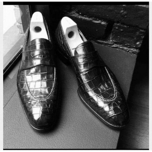 Mens Low-heel Comfortable and Fashionable All-match Business Casual PU Solid Color Classic Crocodile Pattern Loafers ZQ0185