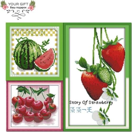 Joy Sunday J192J198J209 14CT 11CT Counted and Stamped Watermelon Red Cherry Story Of Strawberry Home Decor Cross Stitch kits