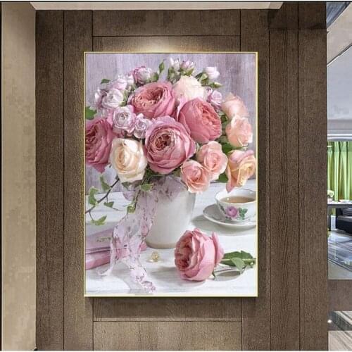 New hot Diamond painting full square pink rose flower painting cross stitch kit diamond embroidery diamond mosaic landscape