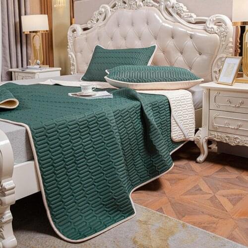 Solid Color Cool Latex Bed Mat for Summer Soft Washable Quilting Sleeping Mat with Pillowcase Home Anti-slip Bed Protection Pad