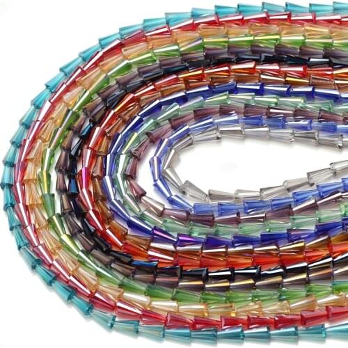 3X6/4X8mm Plated Faceted Tower Crystal Glass Beads For Jewelry Making Pendant Necklace Bracelet DIY Accessories 95/70pcs/strand