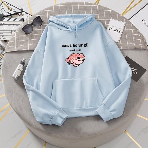Autumn Winter Plus Size Loose Kawaii Frog Printed Letter Hoodies Harajuku Long Sleeve Hip Hop Women Korean Hooded Sweatshirt